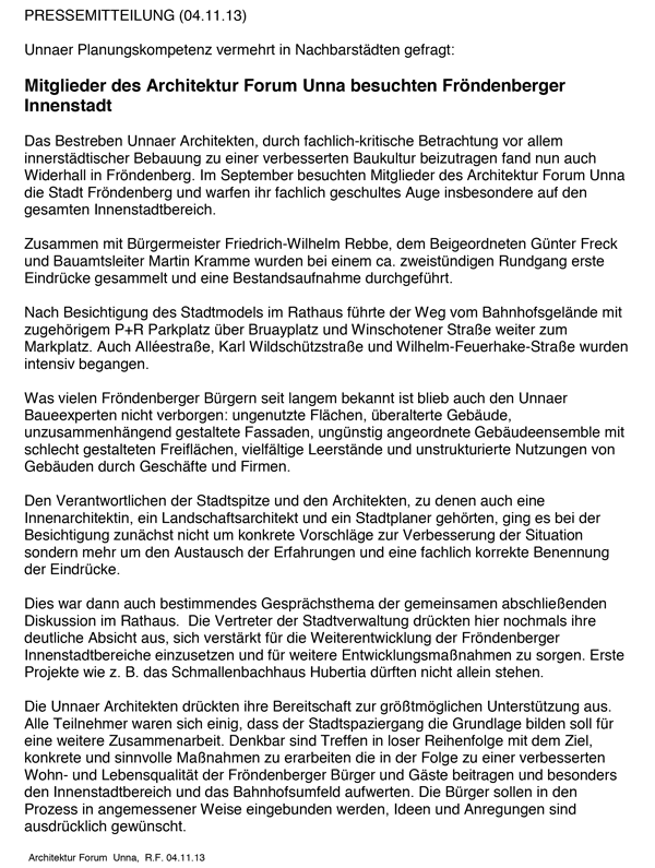 Mitglieder des Architektur Forum Unna besuchen Fröndenberger Innenstadt