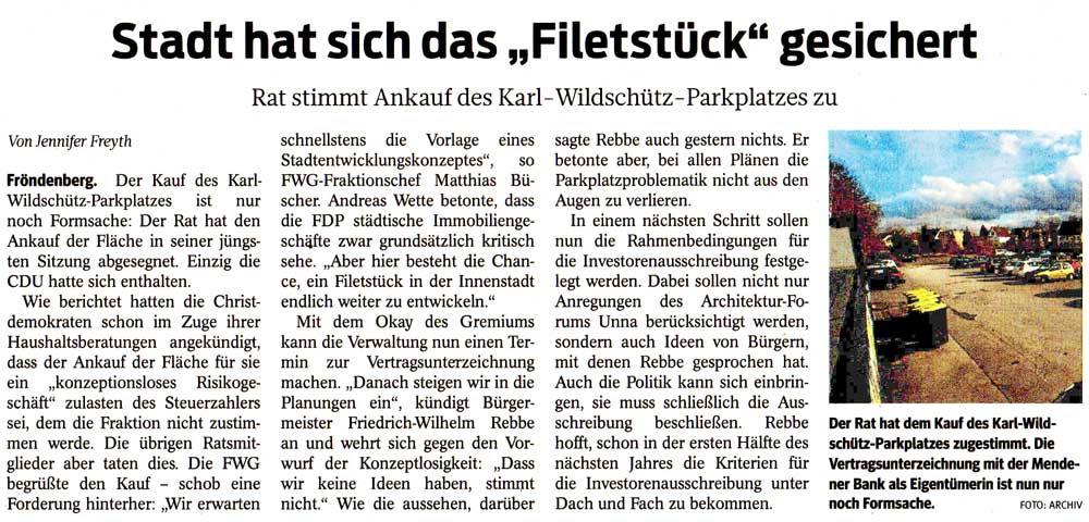 Stadt hat sich das „Filetsstück“ gesichert